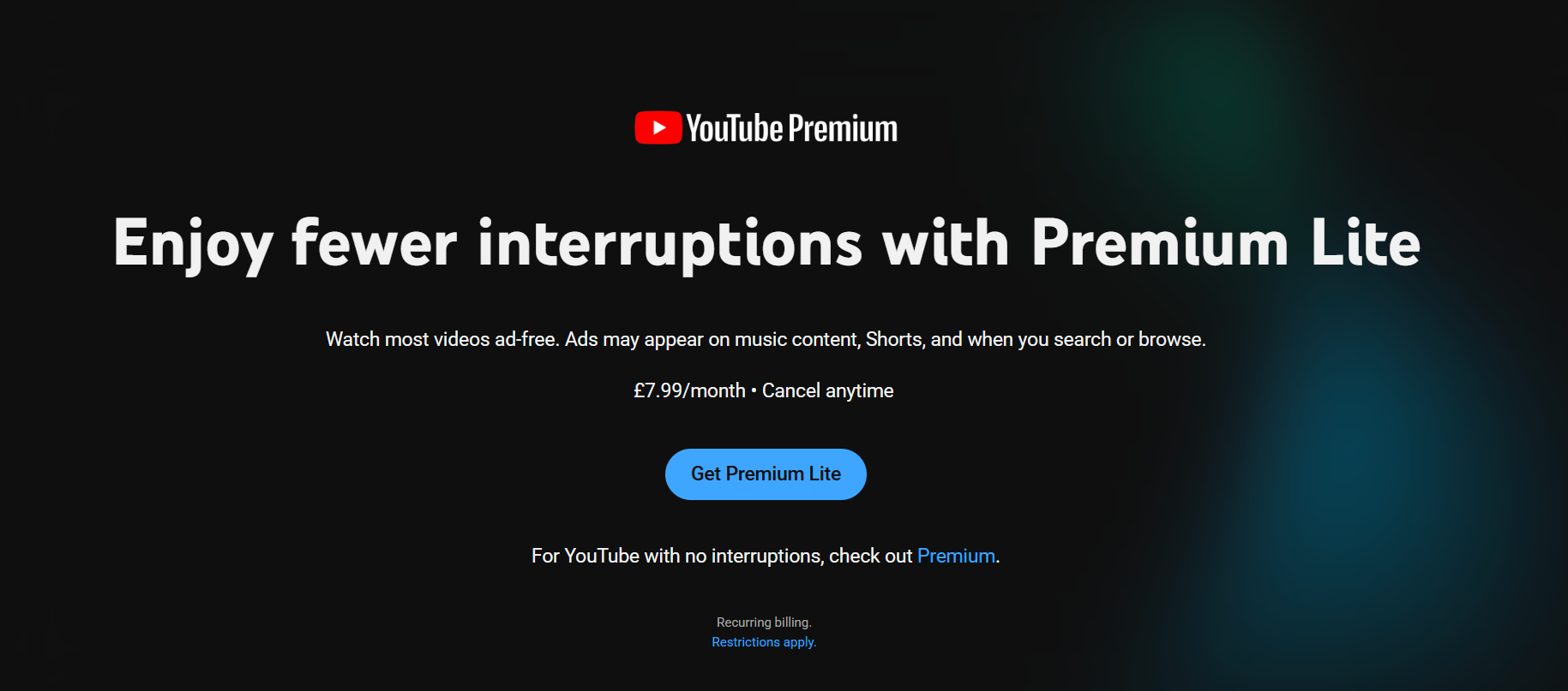 Abonamentul YouTube Premium Lite