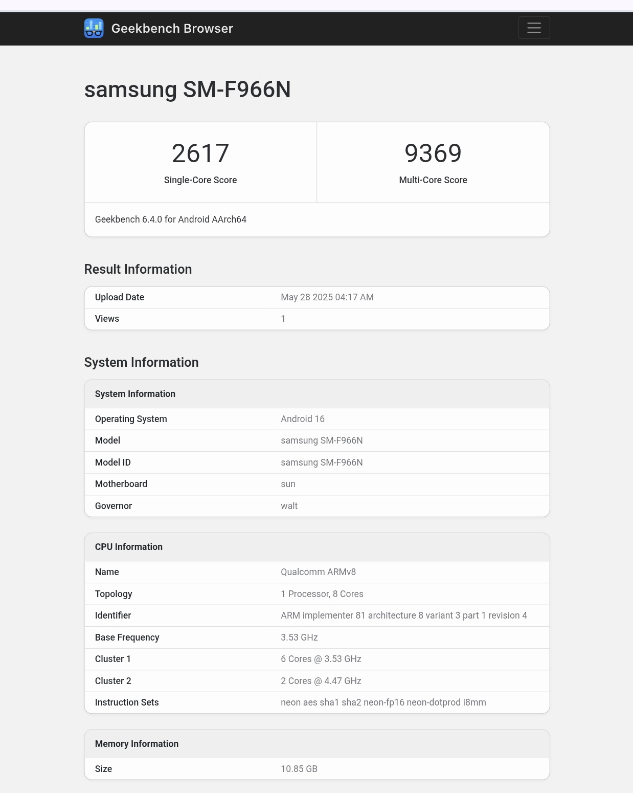 Samsung Galaxy Z Fold7 Geekbench