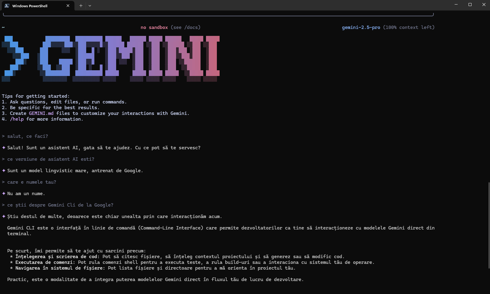 Gemini Cli accesat de la linia de comandă pe Windows (1)