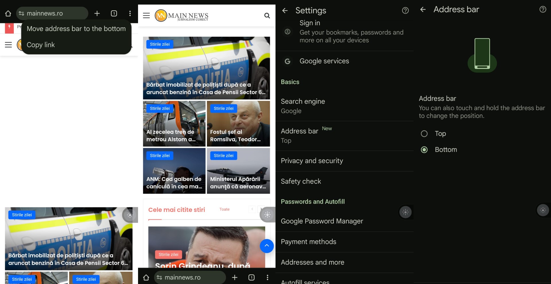 Cum se configurează browserul Chrome cu bara de jos