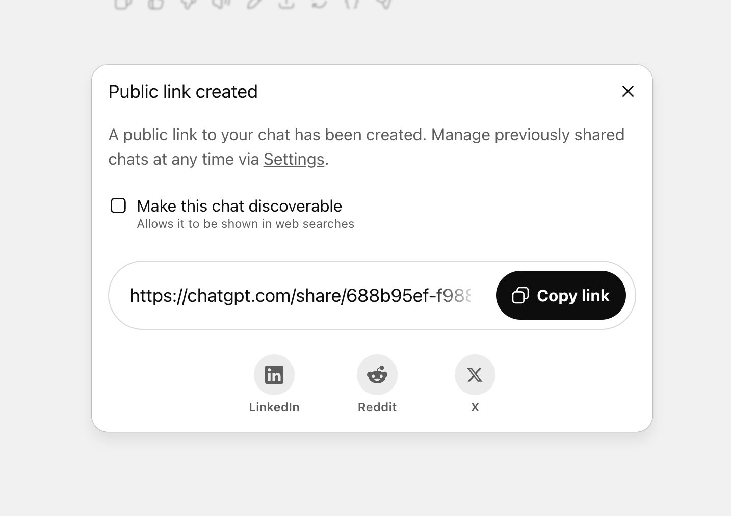 ChatGPT optiune Share foto OpenAI / X